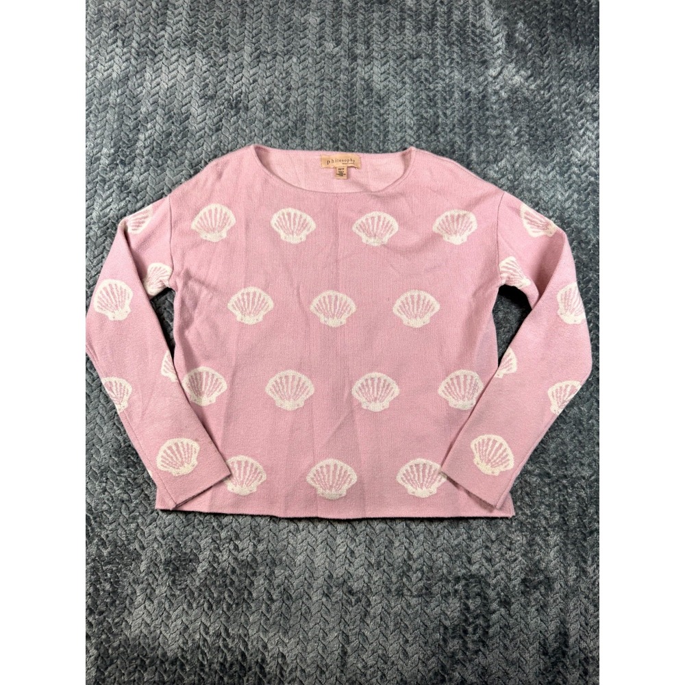 Philosophy Republic Cropped Sweater Women XS Pink Seashell Print Knit Round Neck